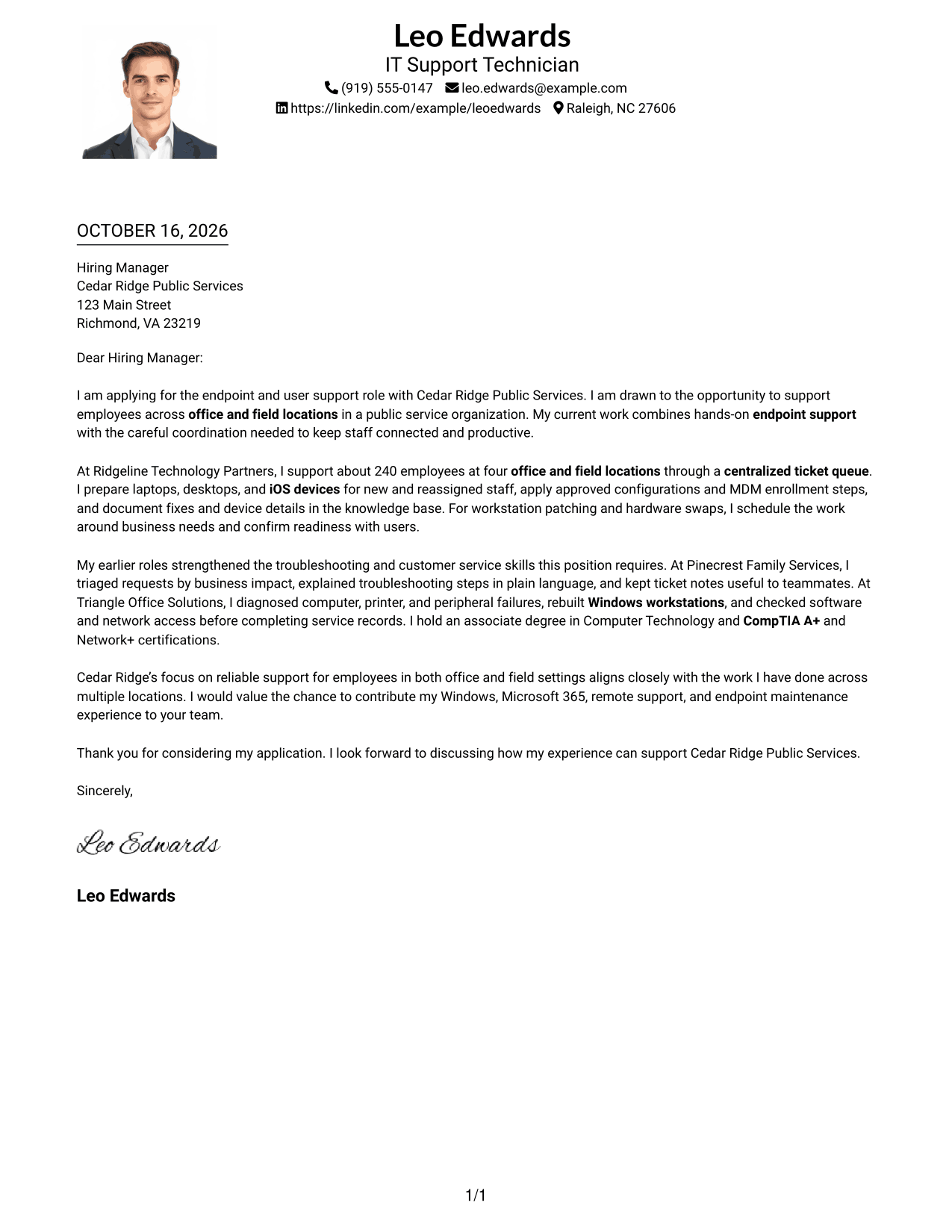 Cover letter example — page 1