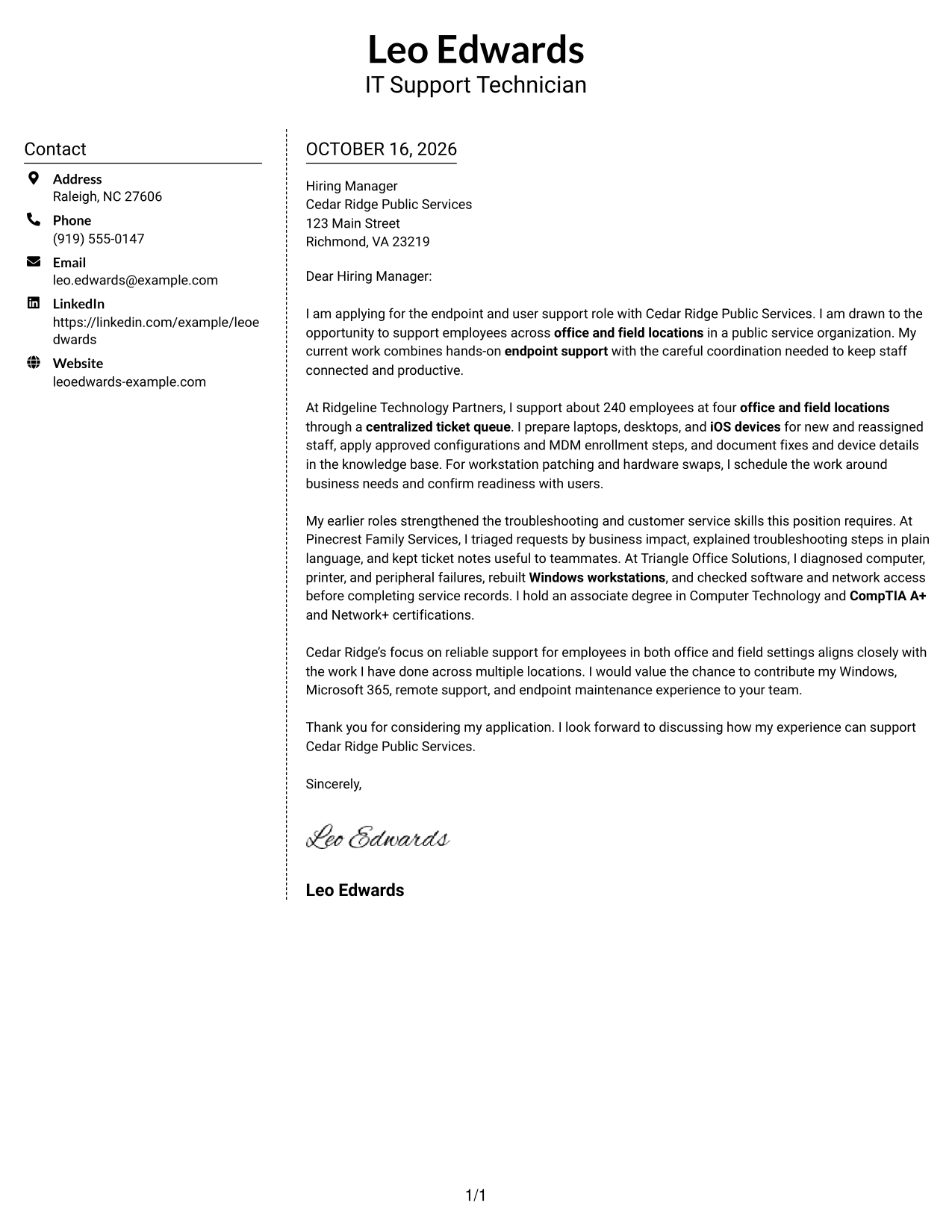 Cover letter example — page 1