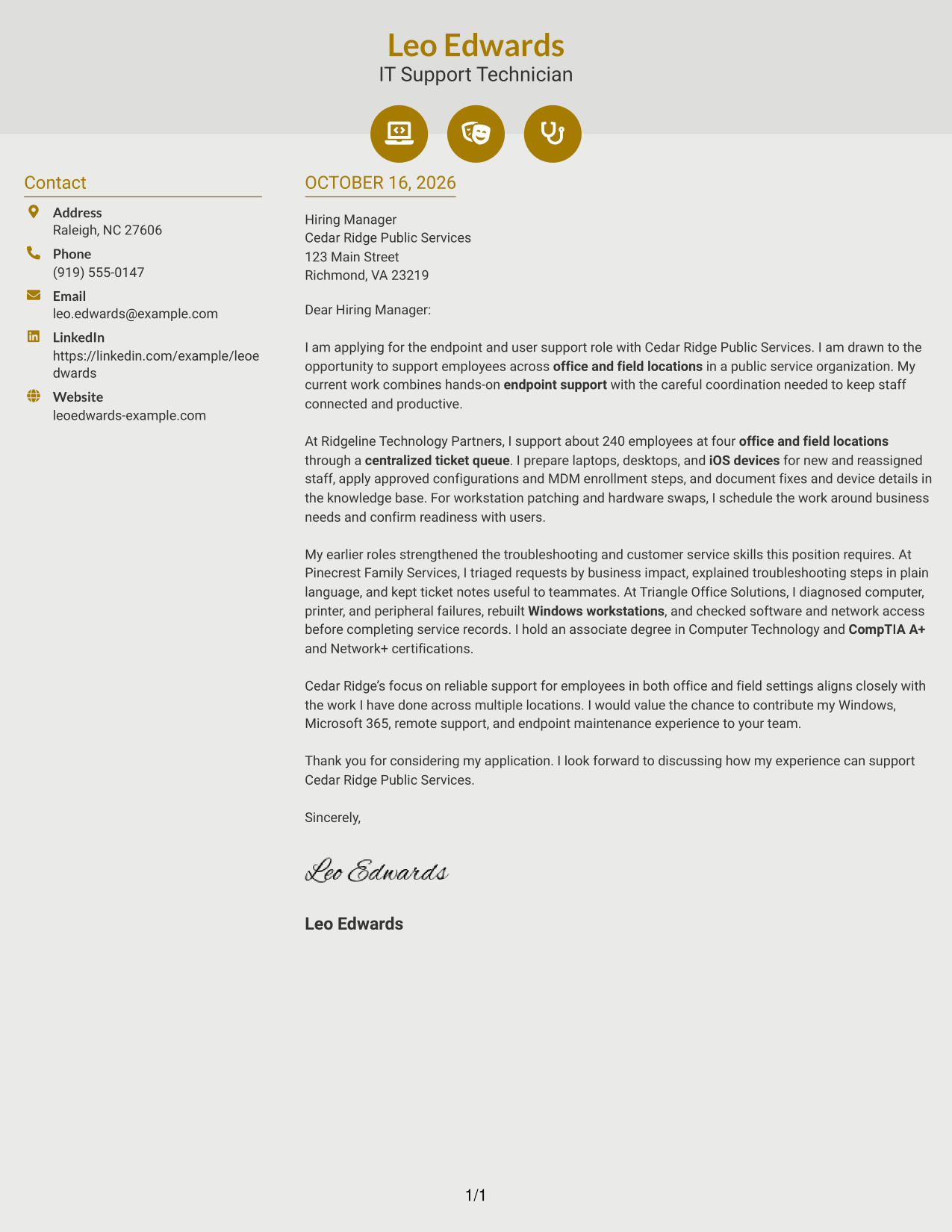 Cover letter example — page 1