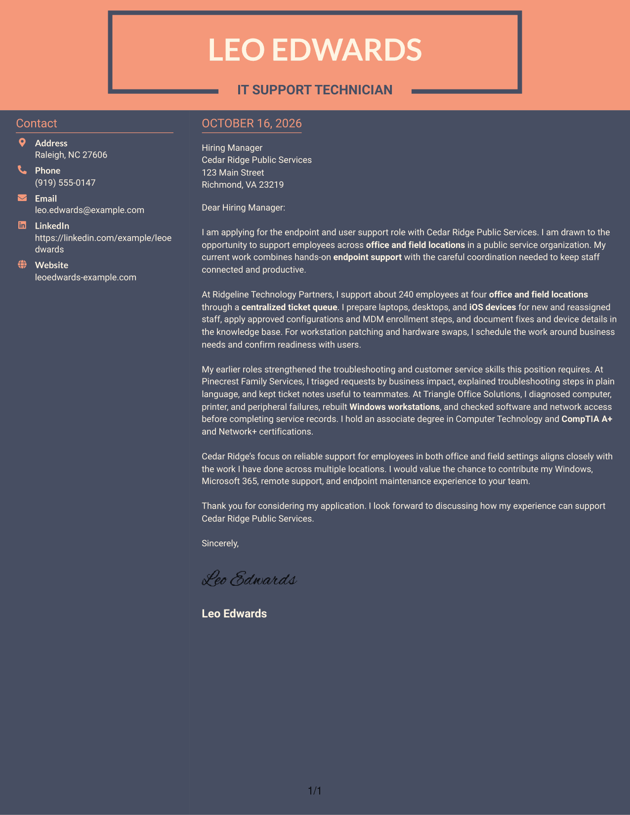 Cover letter example — page 1