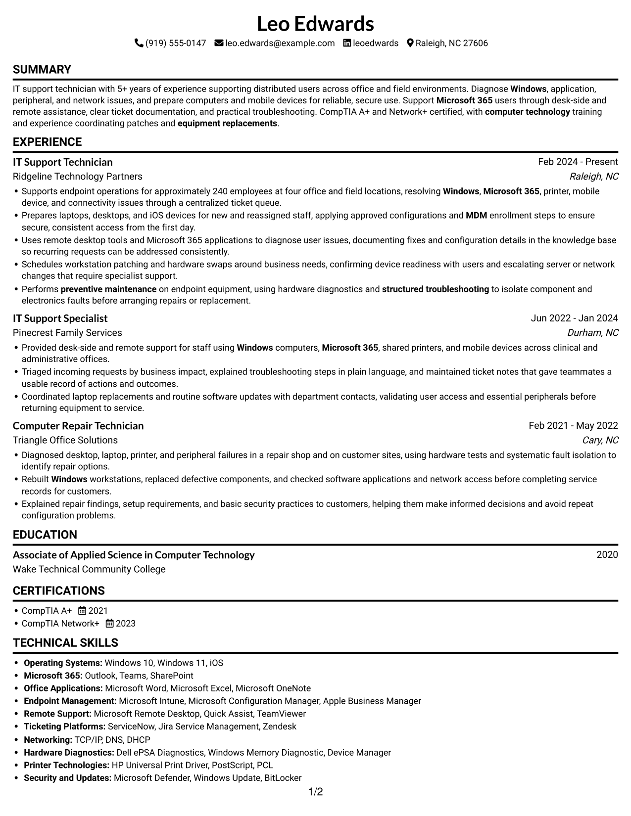 Resume example — page 1