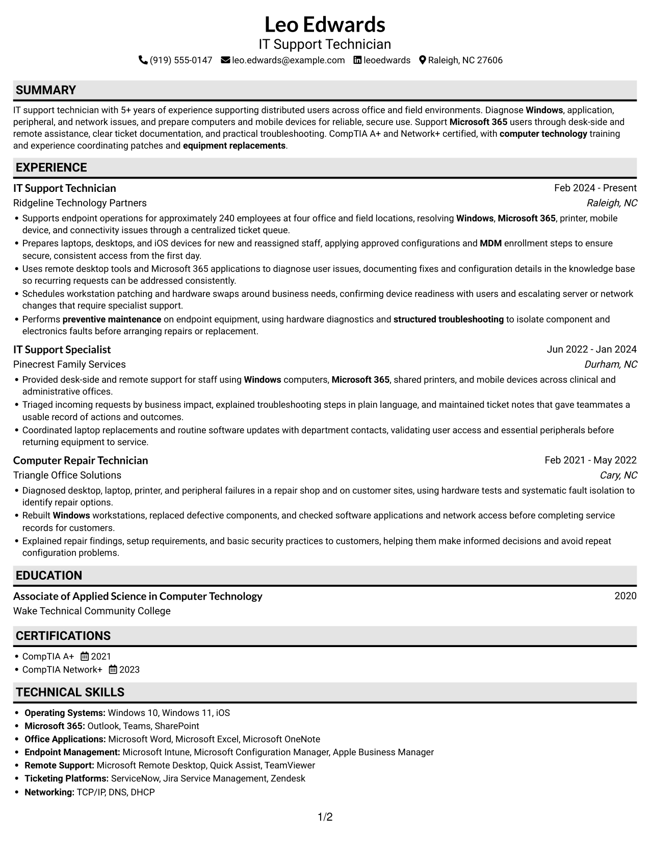 Resume example — page 1