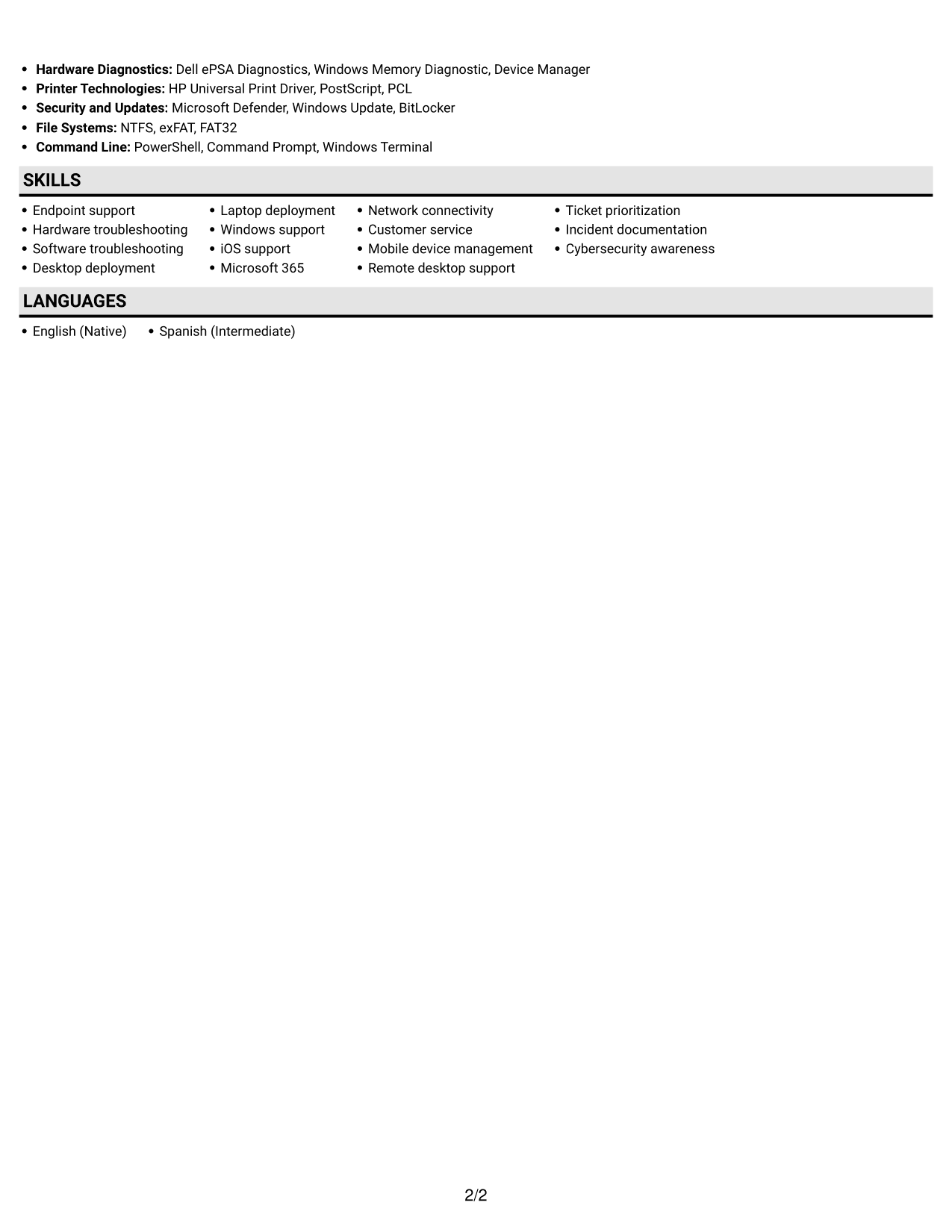 Resume example — page 2