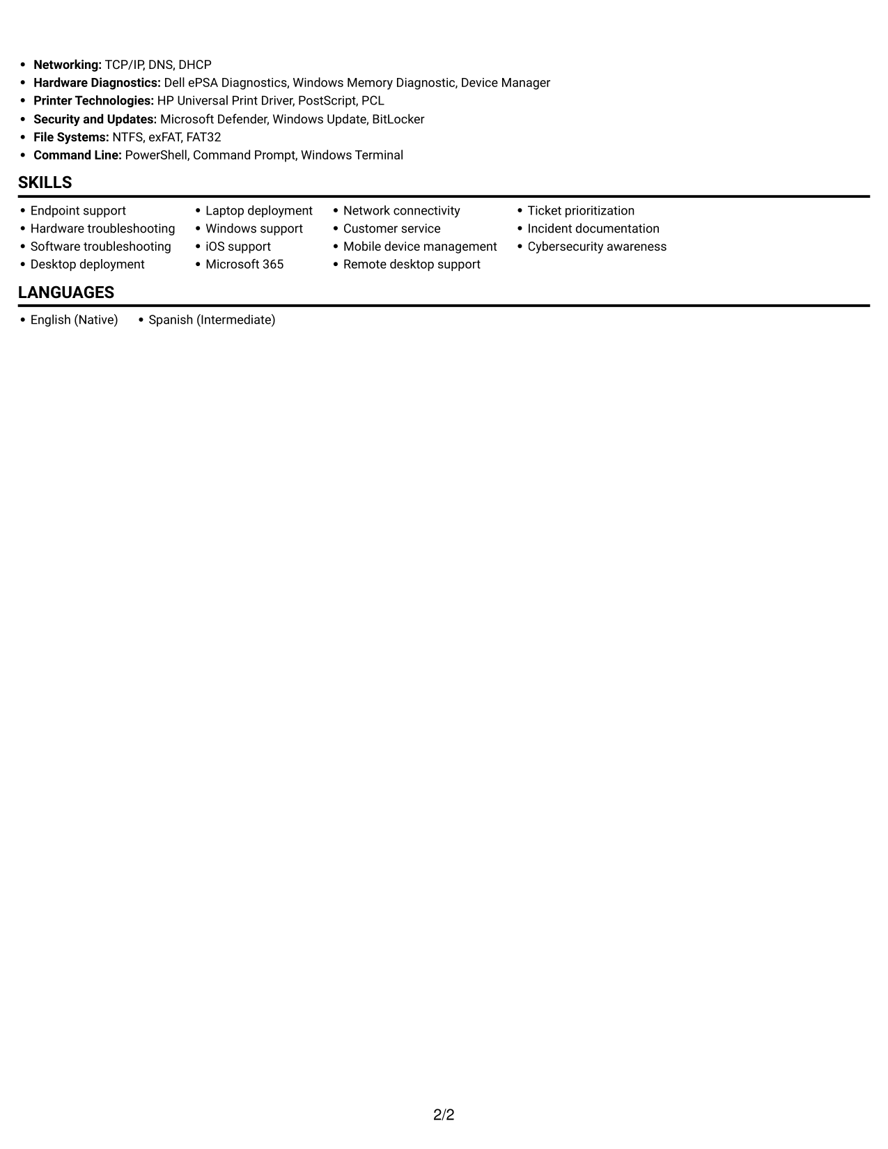Resume example — page 2