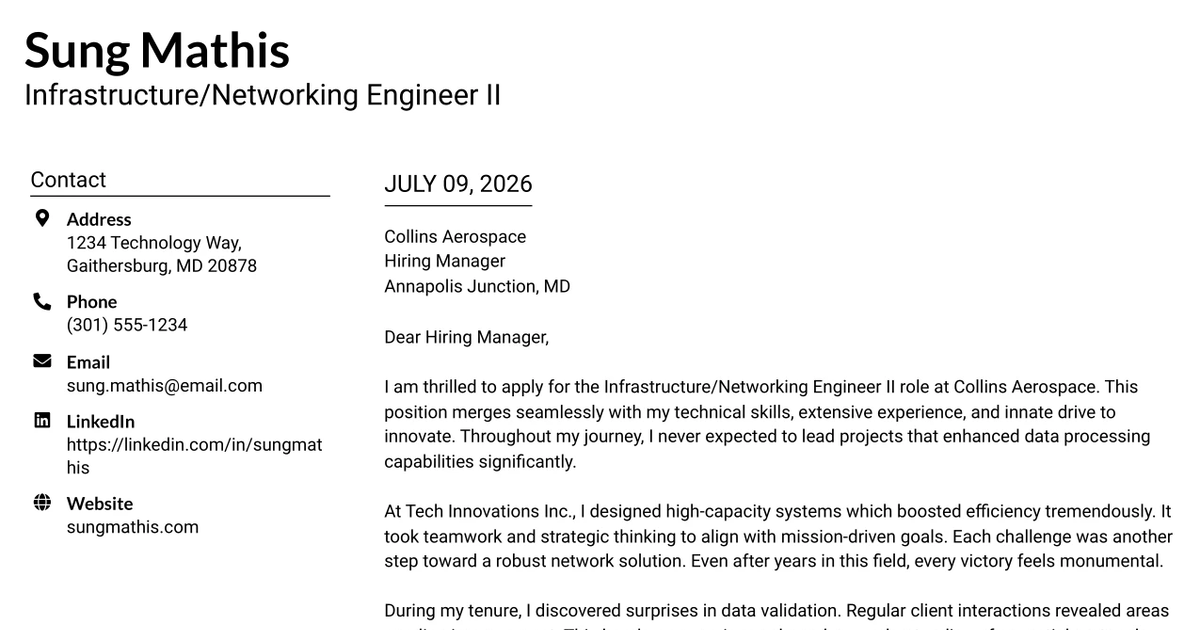 30+ Infrastructure/Networking Engineer II Cover Letter Templates with Example 2026