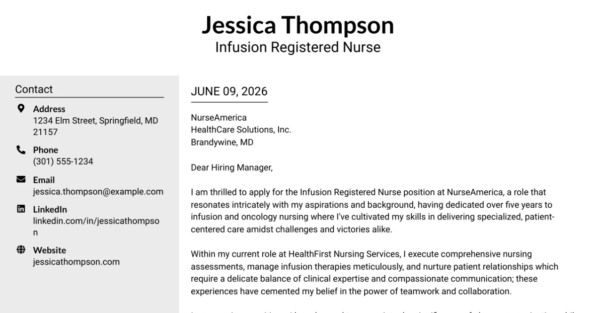 30+ Infusion Registered Nurse Cover Letter Templates with Example 2026