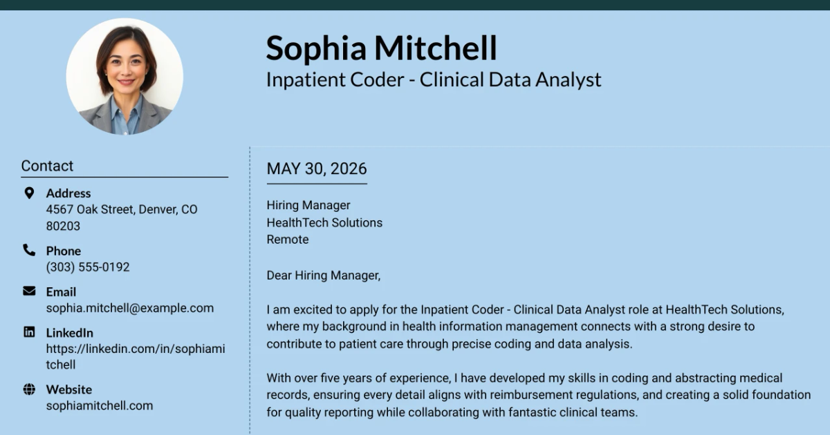 30+ Inpatient Coder - Clinical Data Analyst Cover Letter Templates with Example 2026
