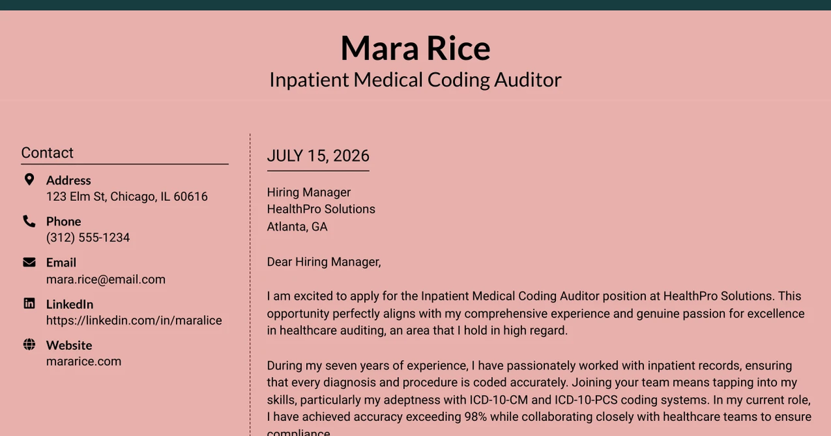 30+ Inpatient Medical Coding Auditor Cover Letter Templates with Example 2026
