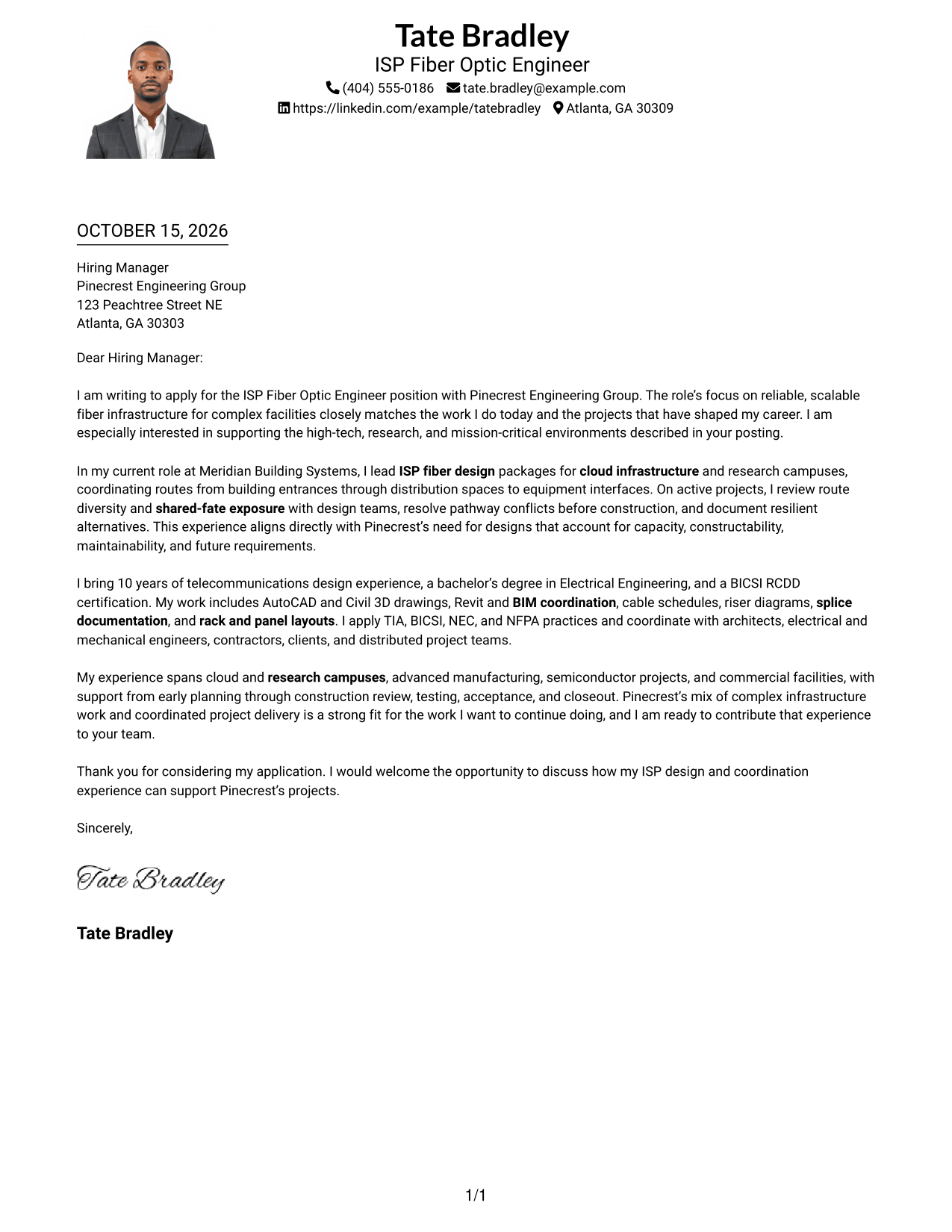 Cover letter example — page 1