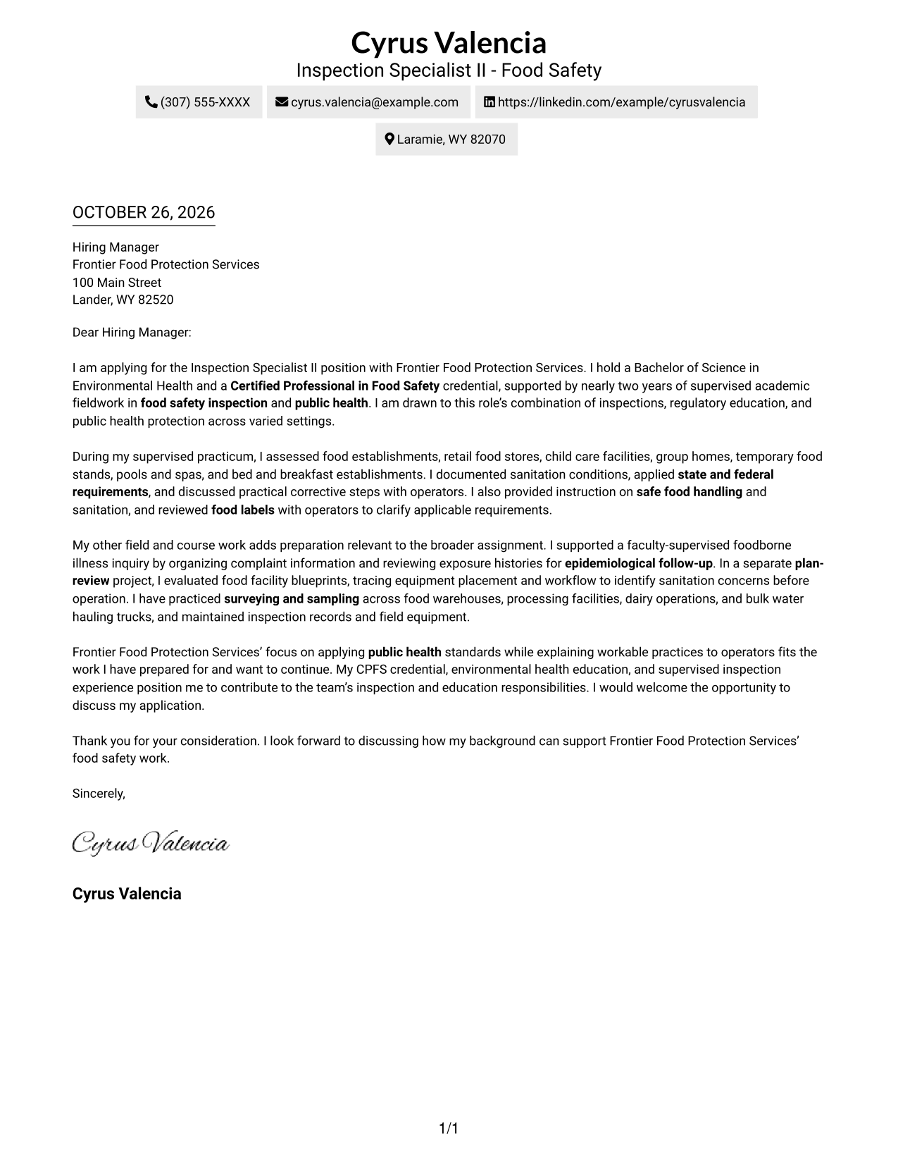 Cover letter example — page 1