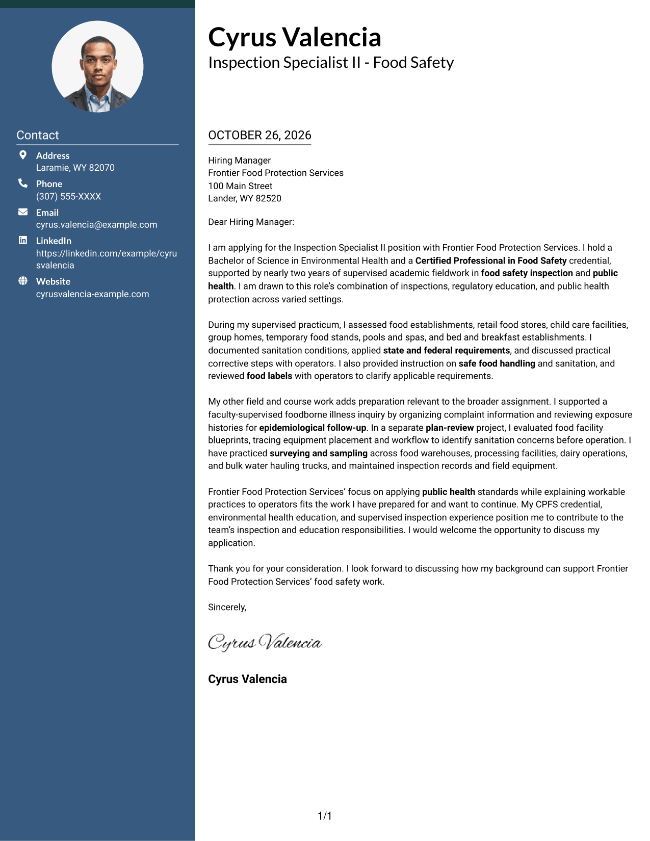 Cover letter example — page 1