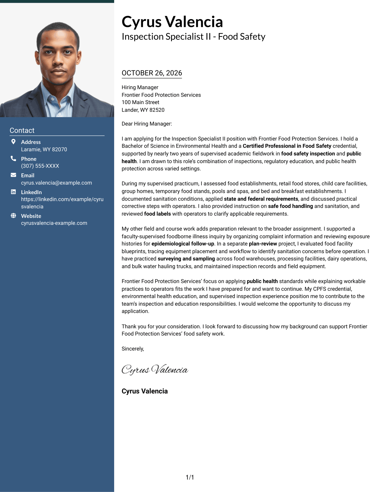 Cover letter example — page 1
