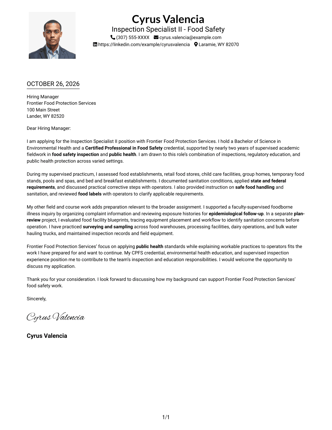 Cover letter example — page 1