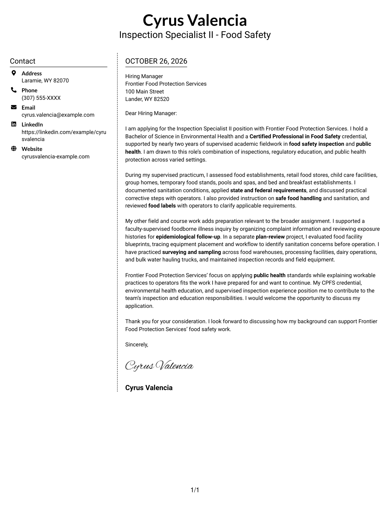 Cover letter example — page 1