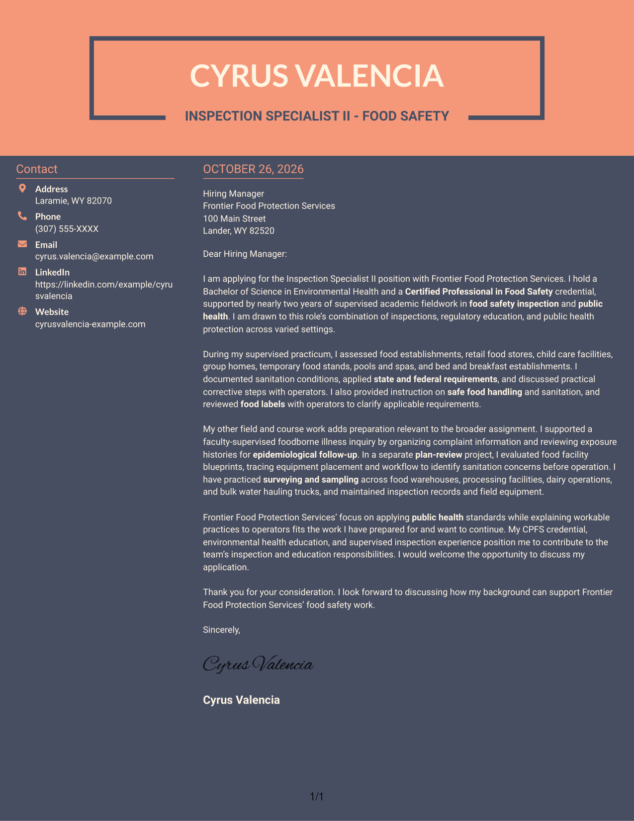 Cover letter example — page 1