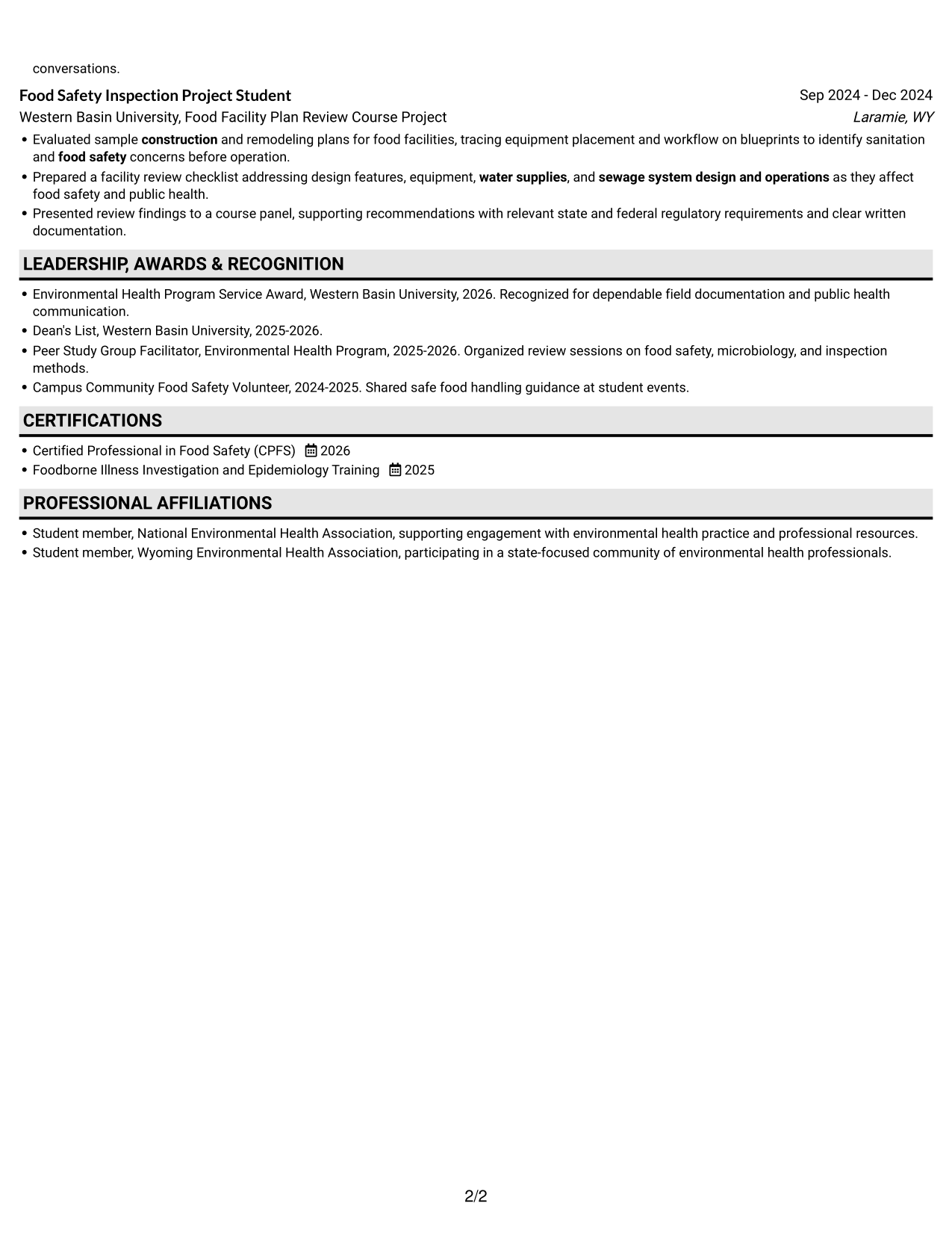 Resume example — page 2