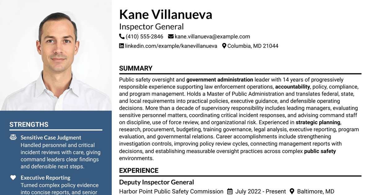 7 Inspector General Resume Templates with Example