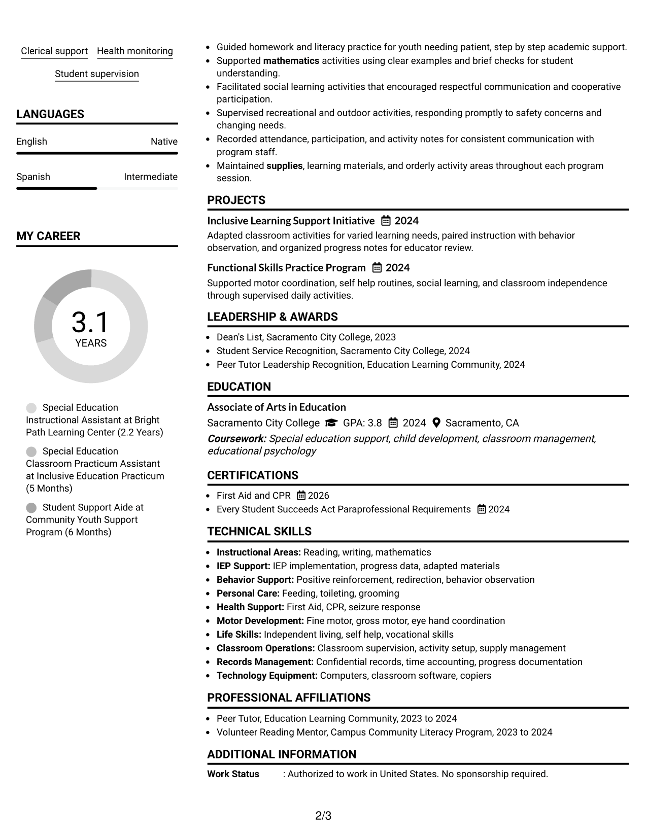 Resume Example Page 2
