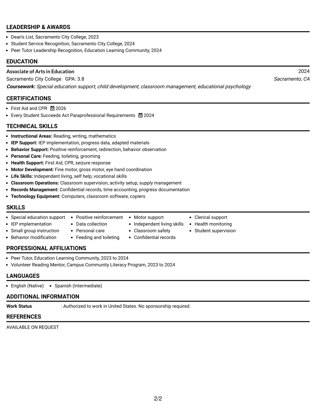 Resume Example Page 2