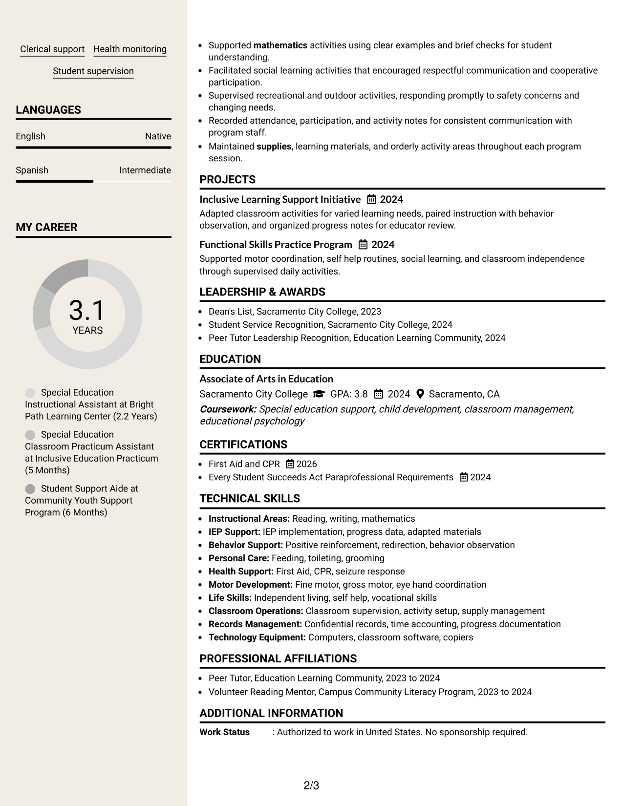 Resume Example Page 2