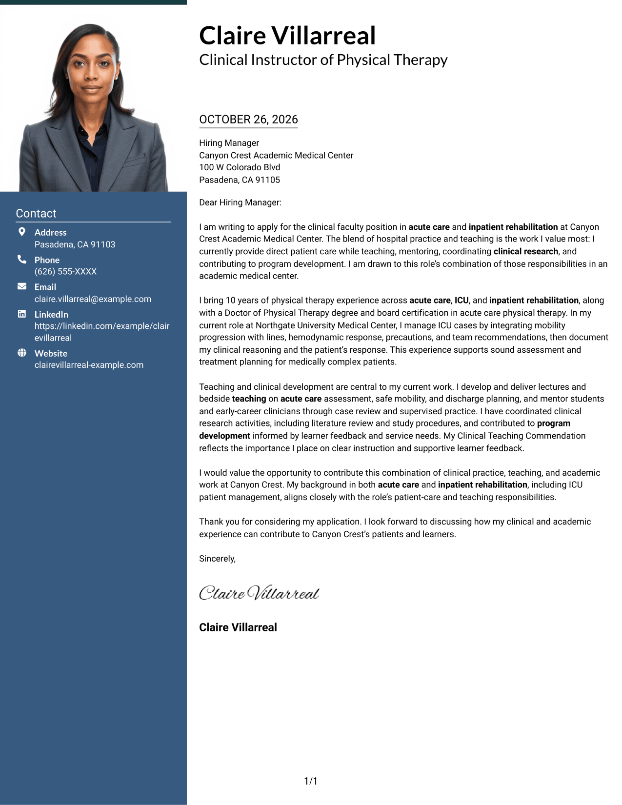 Cover letter example — page 1
