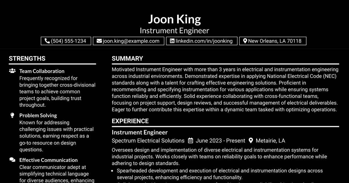 33 Instrument Engineer Resume Templates with Example 2026 (ATS-Optimized)