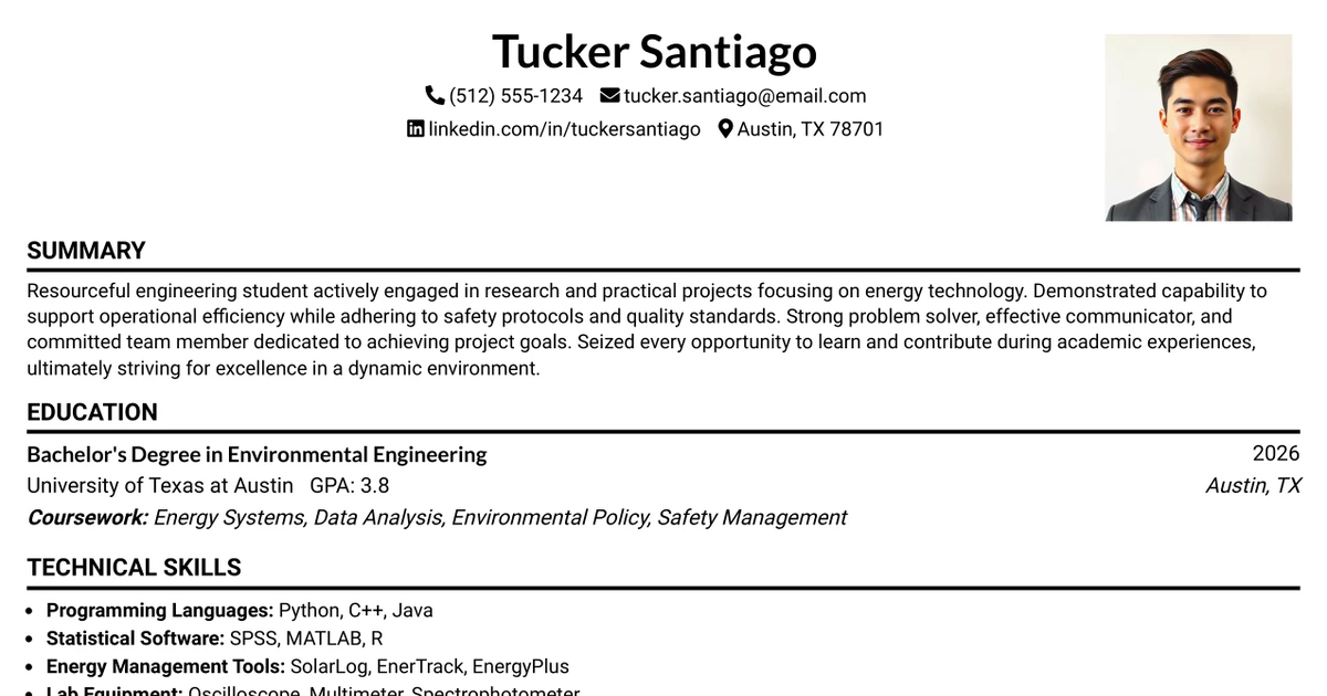 33 Instrument Technician - Intern Resume Templates with Example 2026 (ATS-Optimized)