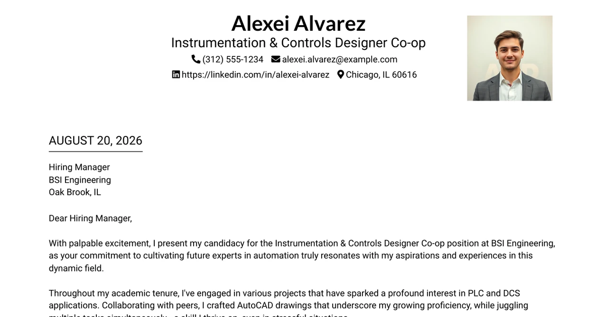 30+ Instrumentation & Controls Designer Co-op Cover Letter Templates with Example 2026