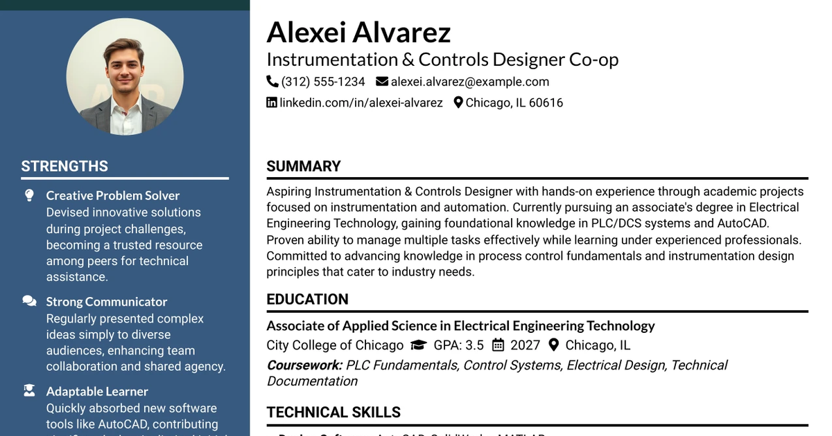 33 Instrumentation & Controls Designer Co-op Resume Templates with Example 2026 (ATS-Optimized)