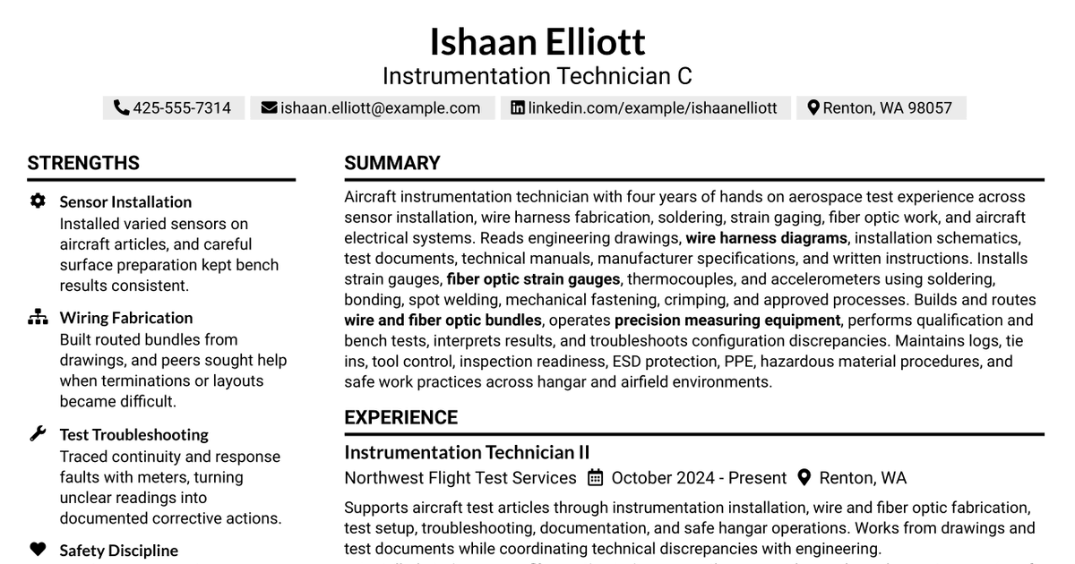 7 Instrumentation Technician C Resume Templates with Example