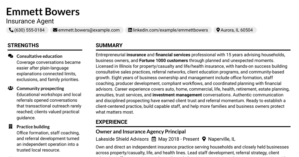33 Insurance Agent Resume Templates with Example 2026 (ATS-Optimized)