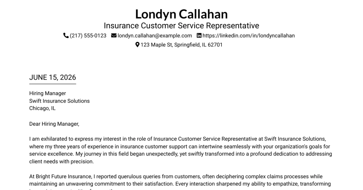 30+ Insurance Customer Service Representative Cover Letter Templates with Example 2026