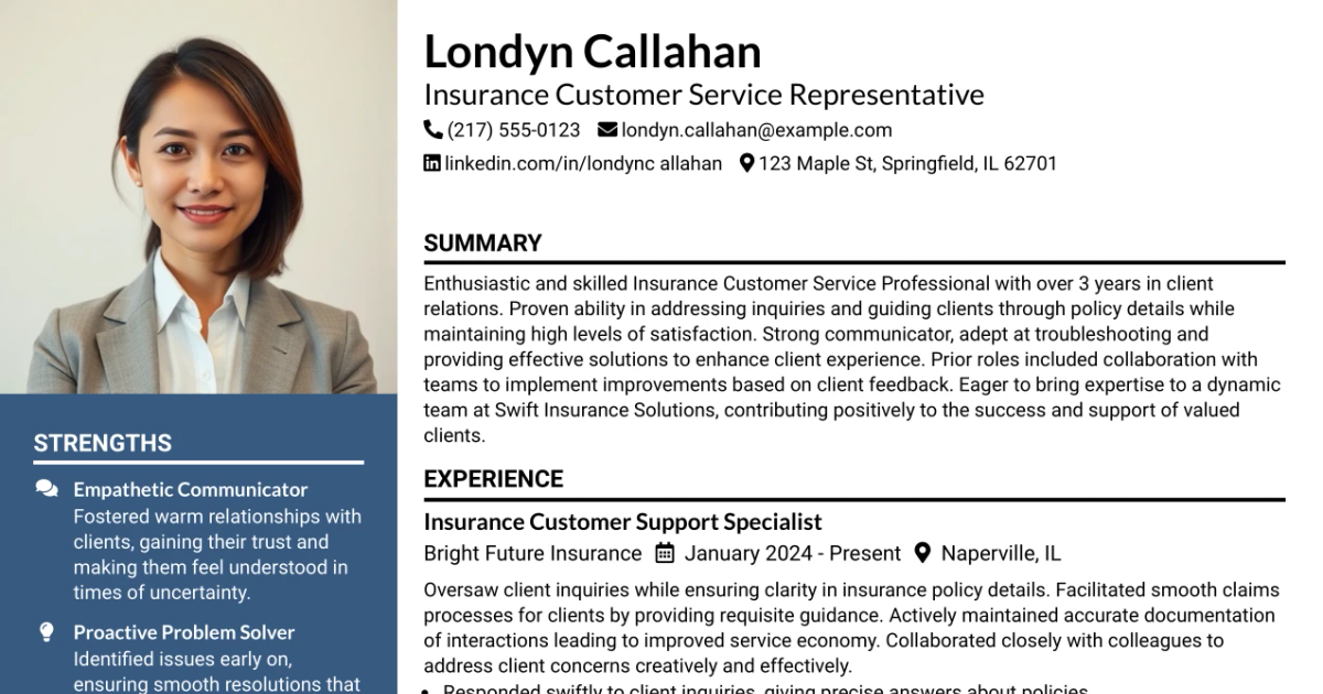 33 Insurance Customer Service Representative Resume Templates with Example 2026 (ATS-Optimized)