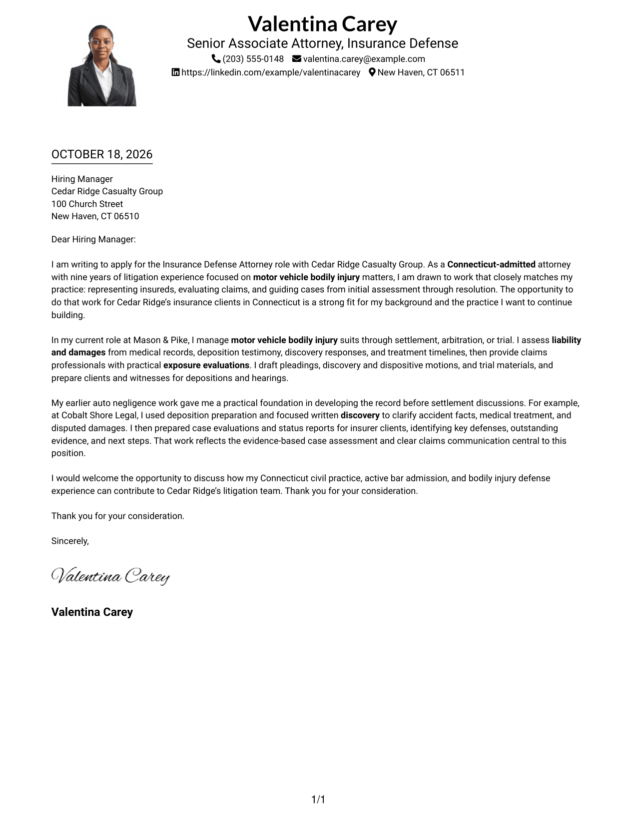 Cover letter example — page 1