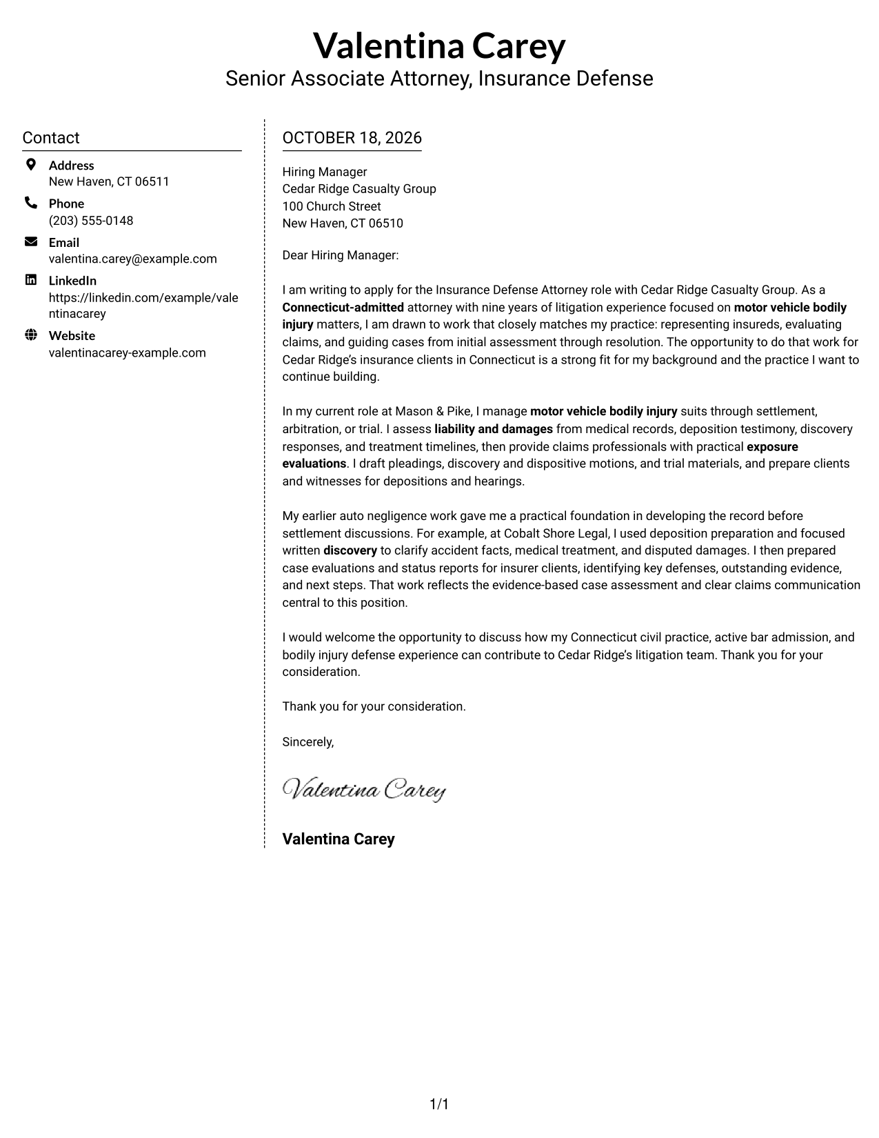 Cover letter example — page 1