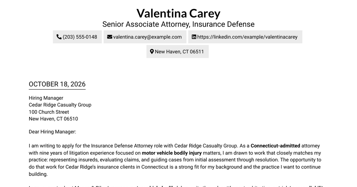 7 Insurance Defense Attorney - Bodily Injury Cover Letter Templates with Example