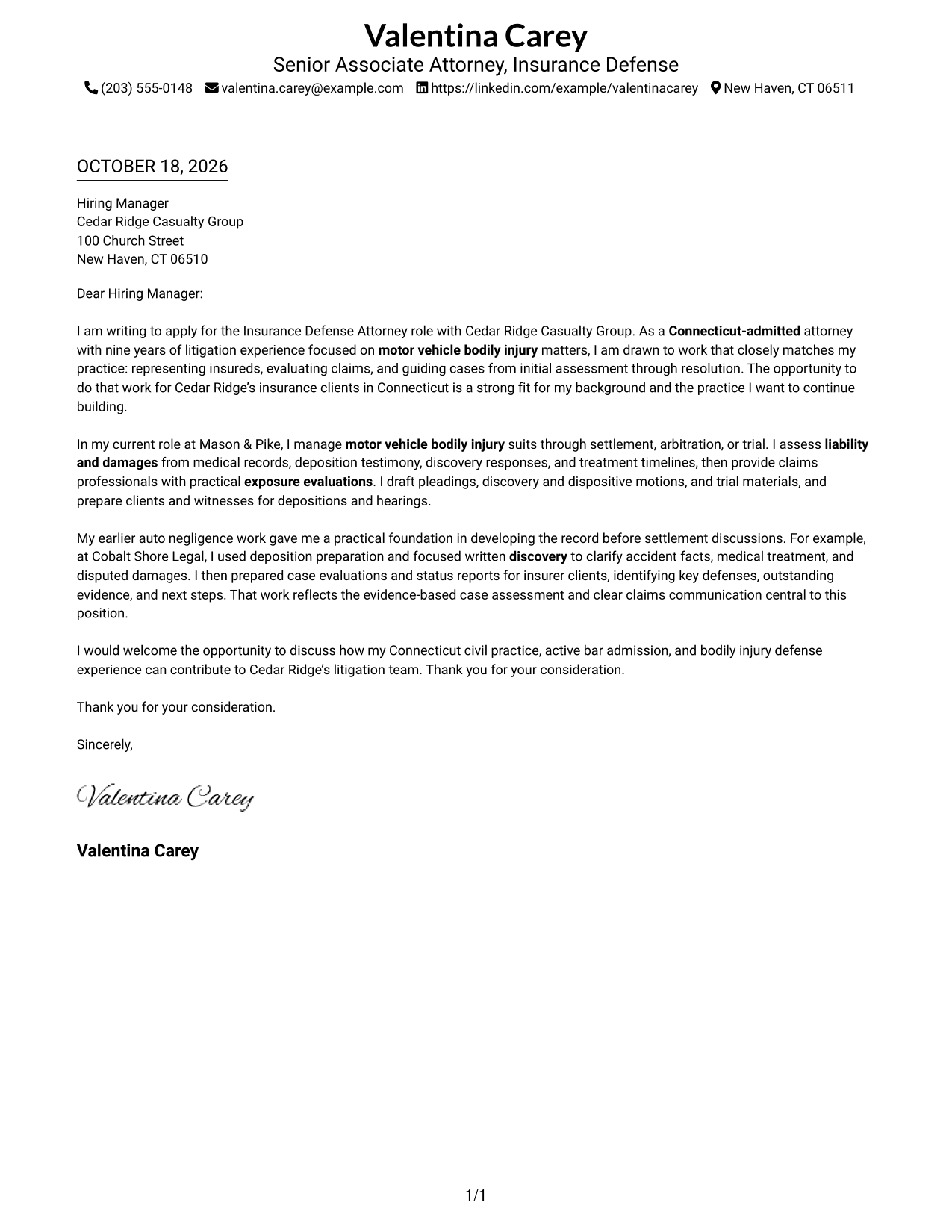 Cover letter example — page 1