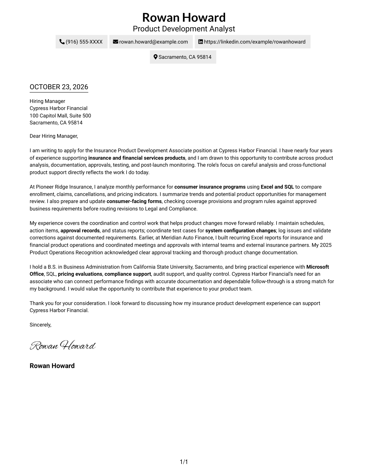Cover letter example — page 1