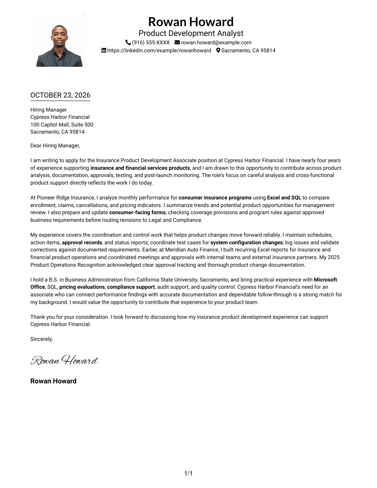 Cover letter example — page 1