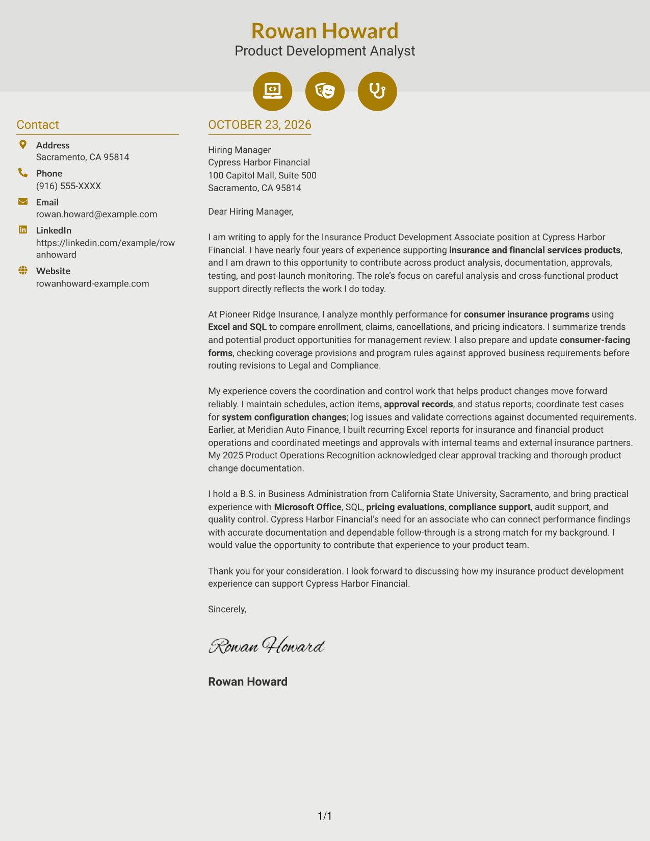 Cover letter example — page 1