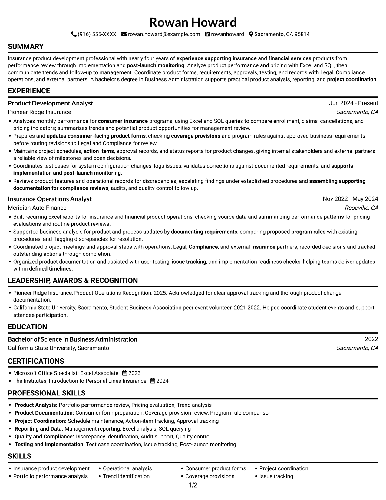 Resume example — page 1