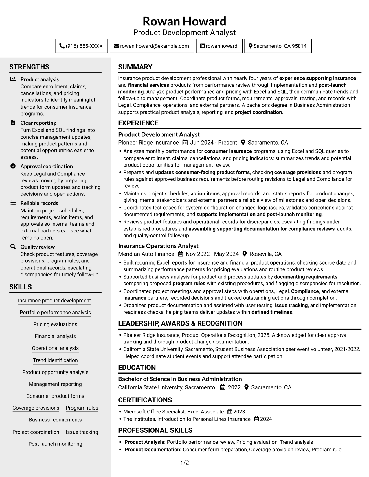 Resume example — page 1