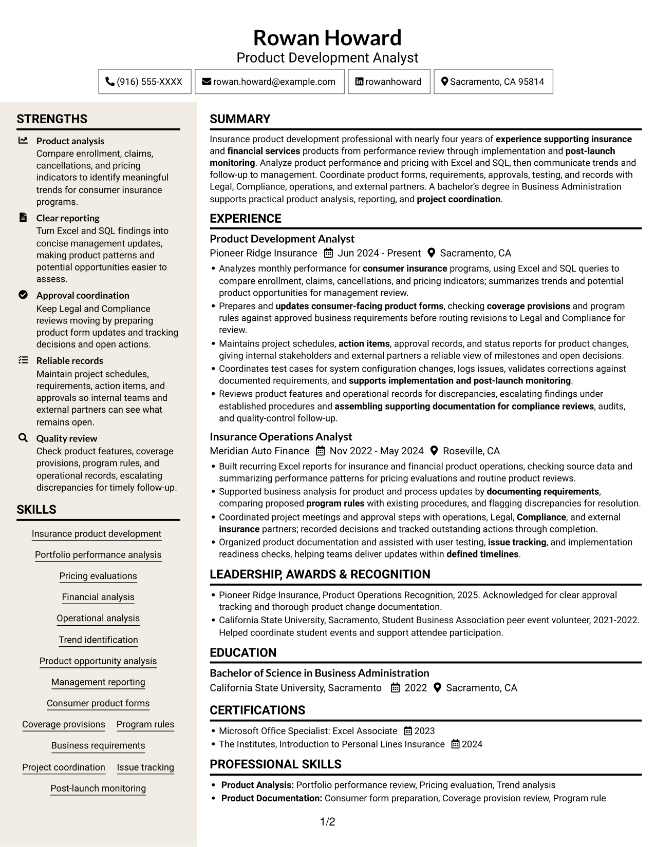 Resume example — page 1