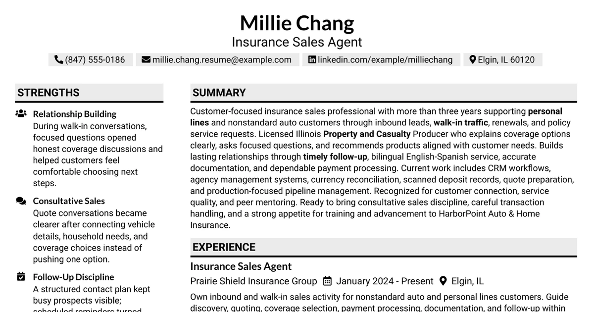33 Insurance Sales Agent - Customer Service Resume Templates with Example 2026