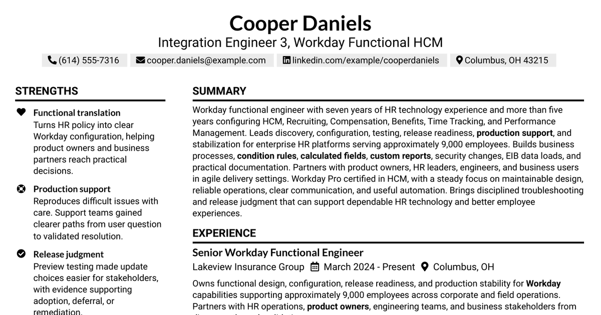 7 Integration Engineer 3, Workday - Functional (HCM) Resume Templates with Example