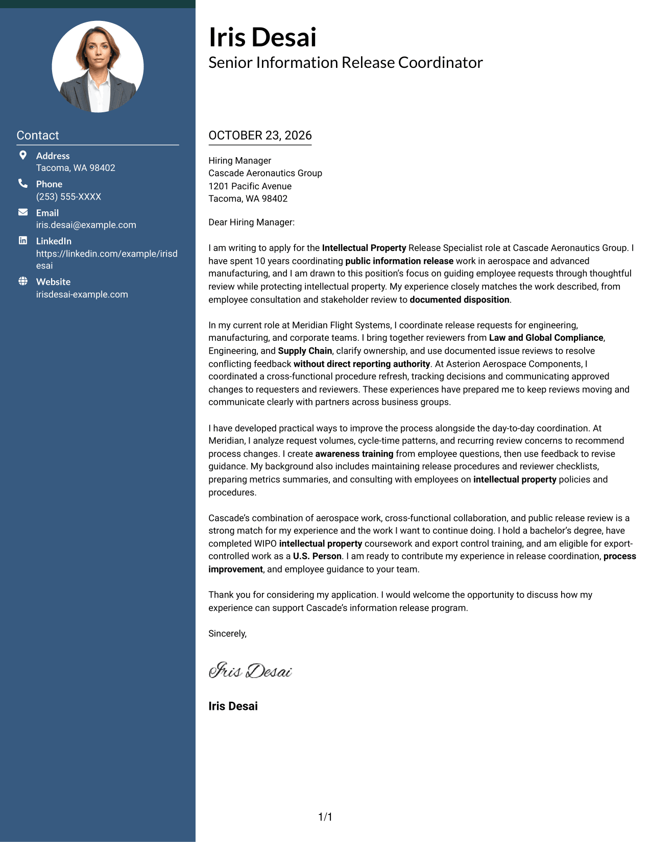 Cover letter example — page 1