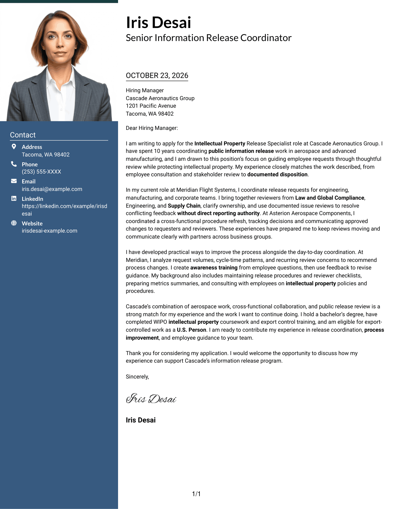 Cover letter example — page 1