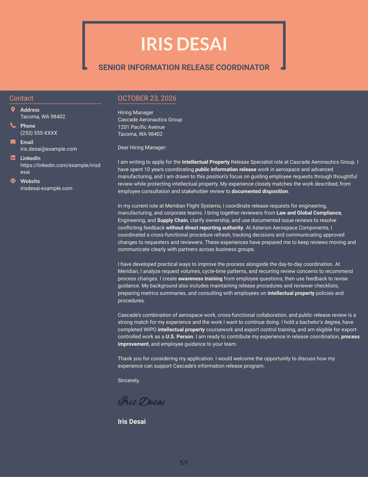 Cover letter example — page 1
