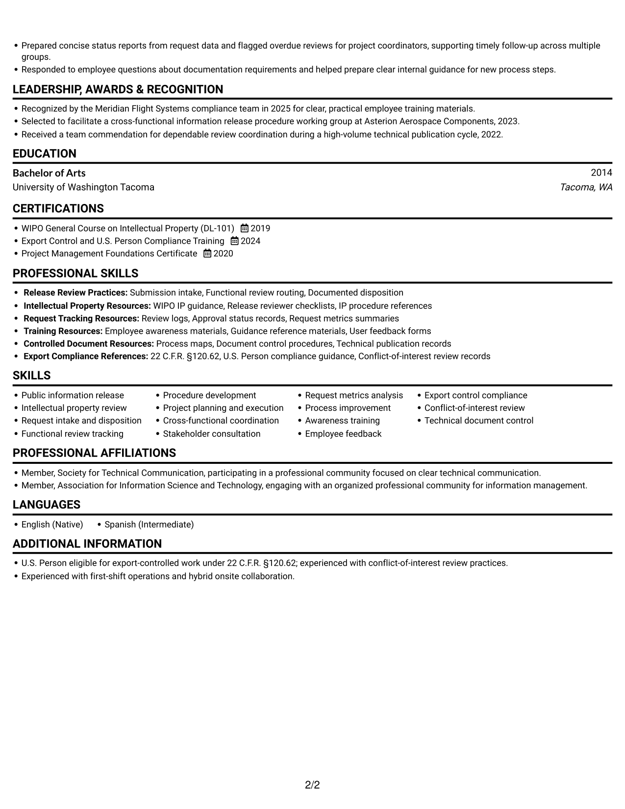 Resume example — page 2