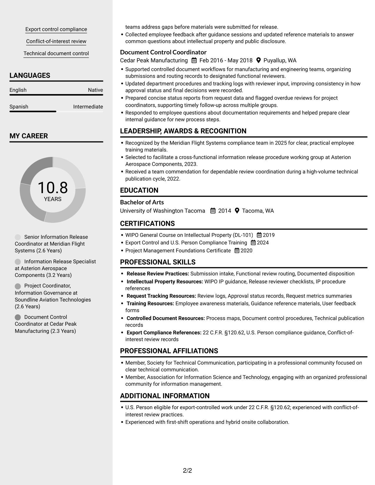 Resume example — page 2